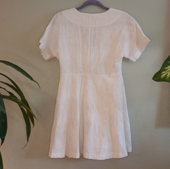 Moon River Classic Preppy Linen Coastal Button Front VNeck A Line Pocketed Dress - Picture 6 of 7